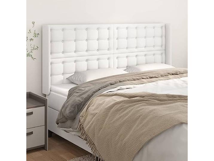 KTHLBRH Kopfteil aus weißem Kunstleder, klassisch, elegantes Design, höhenverstellbar, Beine aus massivem Lärchenholz, stabile Rückenunterstützung