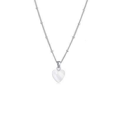 Kette mit Anhänger ELLI "Halskette Herz Anhänger Muschel Weiß Silberfarben" Gr. 40, silber, Halsketten, Damen, ohne Stein, Messing