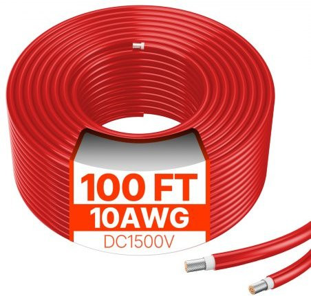 VEVOR Zonnepaneelkabel 6mm² 10AWG IP67 PV-verlengkabel Rood 30,48m