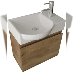 Alpenberger Gäste-WC Waschtisch mit Unterschrank | Keramikbecken Badunterschrank mit Soft-Close | Waschbeckenunterschrank Vormontiert Badmöbel Set Bad