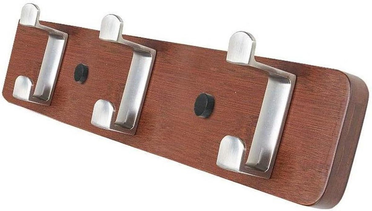 Merkloze Wandkapstok van Bamboe met 3 Dubbele Kledinghaken - Bruin