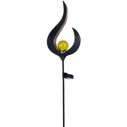 Solarleuchte Akku Steckleuchte Flammenoptik Außenleuchte IP44 Garten, Metall bronze Glasbruchoptik klar, 1x LED warmweiß, HxLxB 90x16,7x6 cm