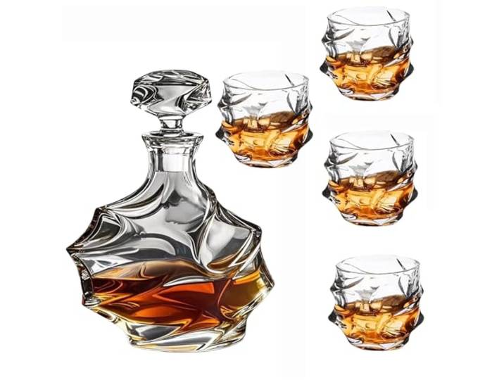 FVPJUXSG 5 Pack Tsuki Whiskyglas, Glas Whisky -dekanter, Crystal Bar Glaswaren Altmodische Whiskygläser, Felsengläser Set Bourbon Geschenke Für Weihnachten Für Vater Männer