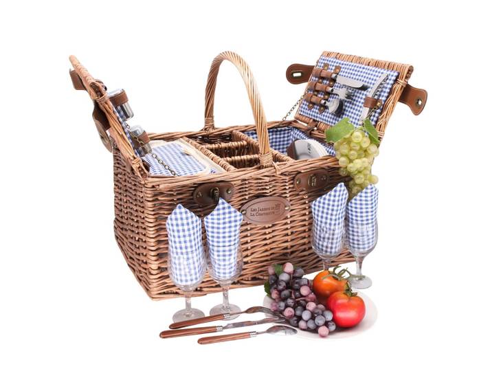 Panier pique-nique en osier saint-germain vichy bleu - 4 personnes