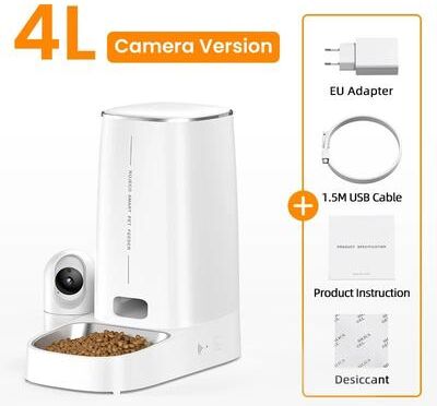 Inspire Essentials SmartView Automatic Cat Feeder With Camera WiFi Pet Food Dispenser white with Eu Plug 4l