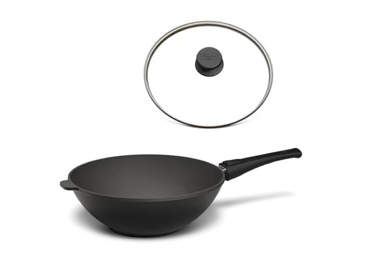 Hoffmann STONIQ Wok-Pfanne x Bernd Zehner 30 cm, Induktion, PFAS-frei, mit Deckel, Aluguss, abnehmbarer Griff, alle Herdarten, backofenfest, wiederbeschichtbar, spülmaschinenfest