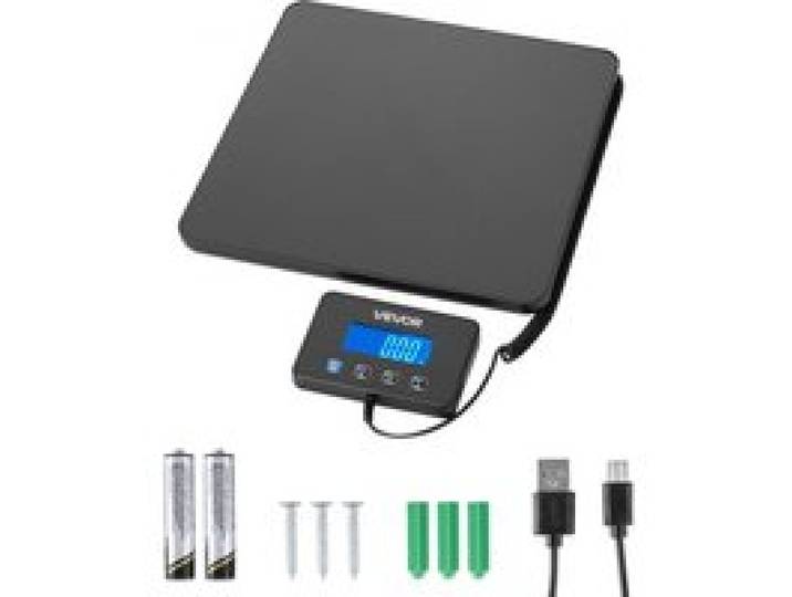 VEVOR Digitale Paketwaage, 10/100g, doppelte Genauigkeit, 200 kg Plattformwaage mit Hold-/Tara-Funktion & LCD-Display, für Pakete, Porto, Gepäck, Batterie & Ladekabel im Lieferumfang enthalten