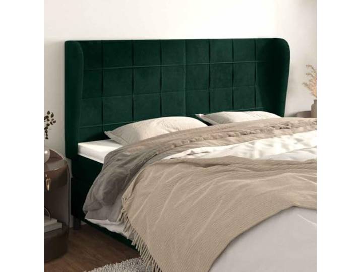 Samt-Kopfteil Henkel dunkelgrün 183x23x118/128 cm mit höhenverstellbaren Holzbeinen für perfekte Rückenstütze beim Lesen oder Betrachten
