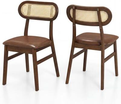 Costway Indoor Mid Century Wood Dining Chairs Set of 2 for Dining Room-Coffee