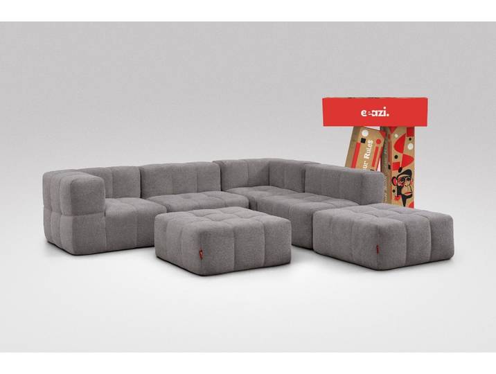 6-tlg. Modulsofa Grau – 2 Eckteile, 2 Mittelteile, 2 Hocker