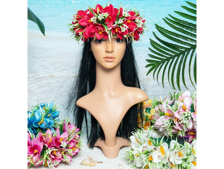 Nouvelle couronne de fleurs artificielles Hawaïennes Haku (orchidées et lys) pour mariage et célébrations festives