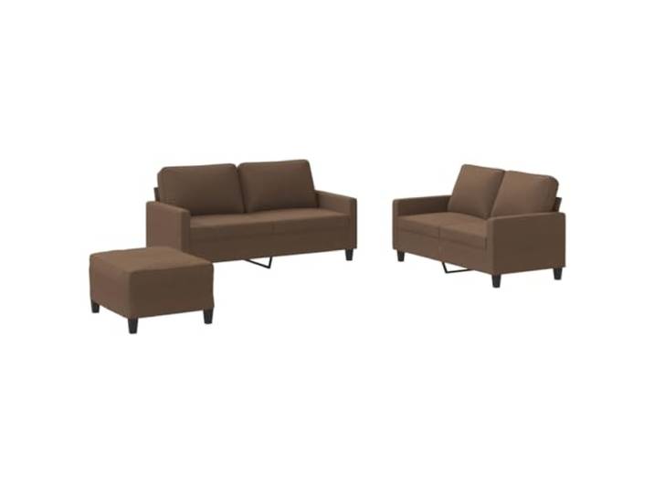 KUTYWEXFM 3-tlg. Sofagarnitur mit Hocker & Kissen Brauner Stoff Bequemes 3er Set mit 2er Sofas und Fußhocker für Wohnzimmer und Gästezimmer, atmungsaktiver Stoffbezug in Braun.