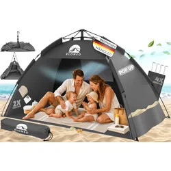 ELONEO Pop Up Strandmuschel UV Schutz 80+, Leichter Aufbau und kleines Packmaß inkl. Tragetasche, Strand Sonnenschutz & Windschutz für Babys und Erwachsene, Grau, 190x100x110 cm