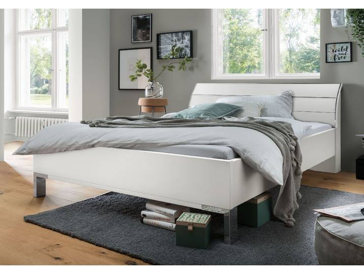 Futonbett WIEMANN Monaco, 4-fache Liegehöhenverstellung , weiß (weiß, leisten in chrom), B:209cm L:218cm, Betten, Futonbett, mit stilvollem Holzkopfteil, Made in Germany
