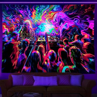 Schwarzlicht-Wandteppich, UV-reaktiv, leuchtet im Dunkeln, Glow Party, DJ-Musik-Festival, psychedelisch, trippig, neblig, hängender Wandteppich, Wandbild für Wohnzimmer, Schlafzimmer