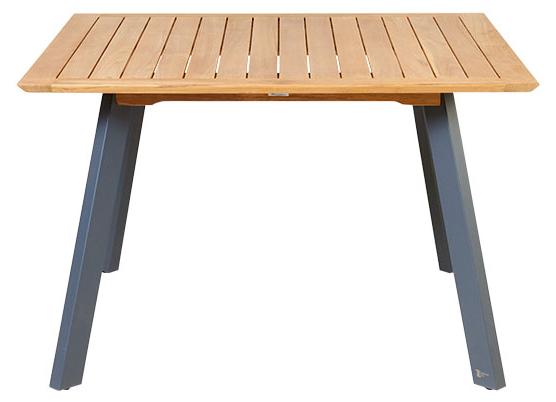 Luna Tisch quadratisch 120x120 cm aus Teakholz Beine Aluminium Anthrazit