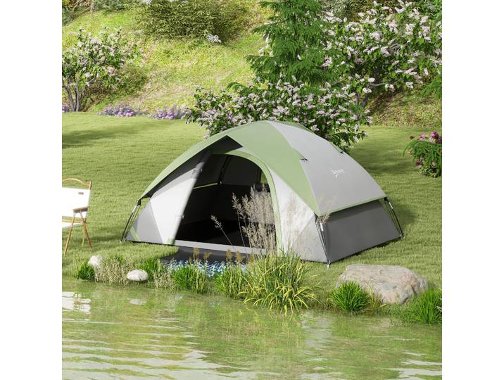 Outsunny Tente Camping 2 Pers Imperméable 3-4 Saisons Gris
