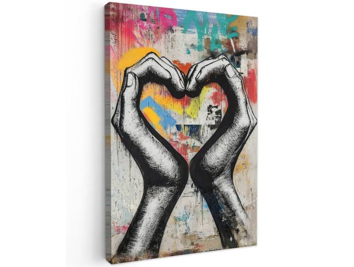 LEINWANDBILD Hände - Herz - Straßenkunst - Graffiti Wanddeko 40x60 cm