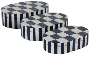 Sagebrook Home Decorative Bone Inlay Storage Boxes - Set of 3 Handmade Oval Trinket Boxes