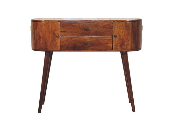 Artisan Furniture Konsolentisch IN Kastanienfarbe, 2 Schubladen, 2 Seitenschränke, Braun, Braun, Holz, Echtholz,Mangoholz, Achteckig, 35x91x110 cm, Wohnzimmer, Wohnzimmertische, Konsolentische