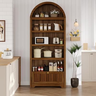 Garvee "71"" White 6-Tier Arched Pantry Cabinet with Drawer"