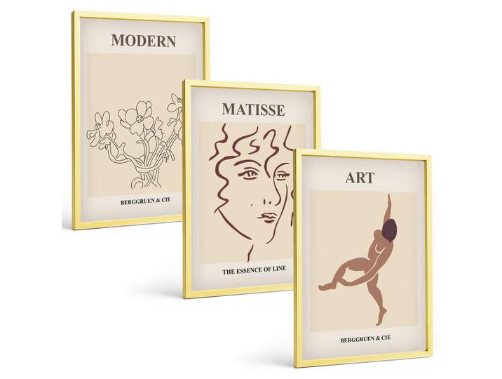 Tulup Bilder SET 3er Set - 40x60 cm Goldrahmen - Stilvolle Grafiken, Blumen, Figuren, Goldfarben, Kunststoff, Rechteckig, 40x60 cm, Fotografie, Bilder & Rahmen, Bilder