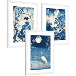POSTER 3er Bilder-Set Wandbilder Japan Stil modern Wohnzimmer Deko, Schlafzimmer, Küche, Badezimmer Weißer Rahmen A4