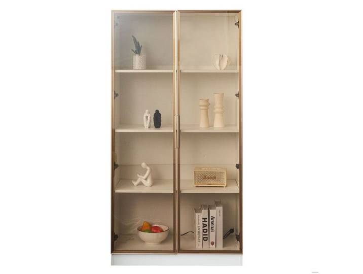 Lot de 2 vitrines de salon blanches avec LED étagères réglables et 2 tiroirs