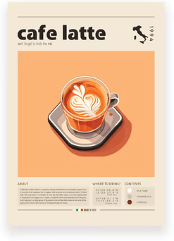 Inspire Curations Vintage Coffee Culture Canvas Poster Latte Espresso Cafe Kitchen Wall Art pb32955 a2 42x60 Cm No Frame