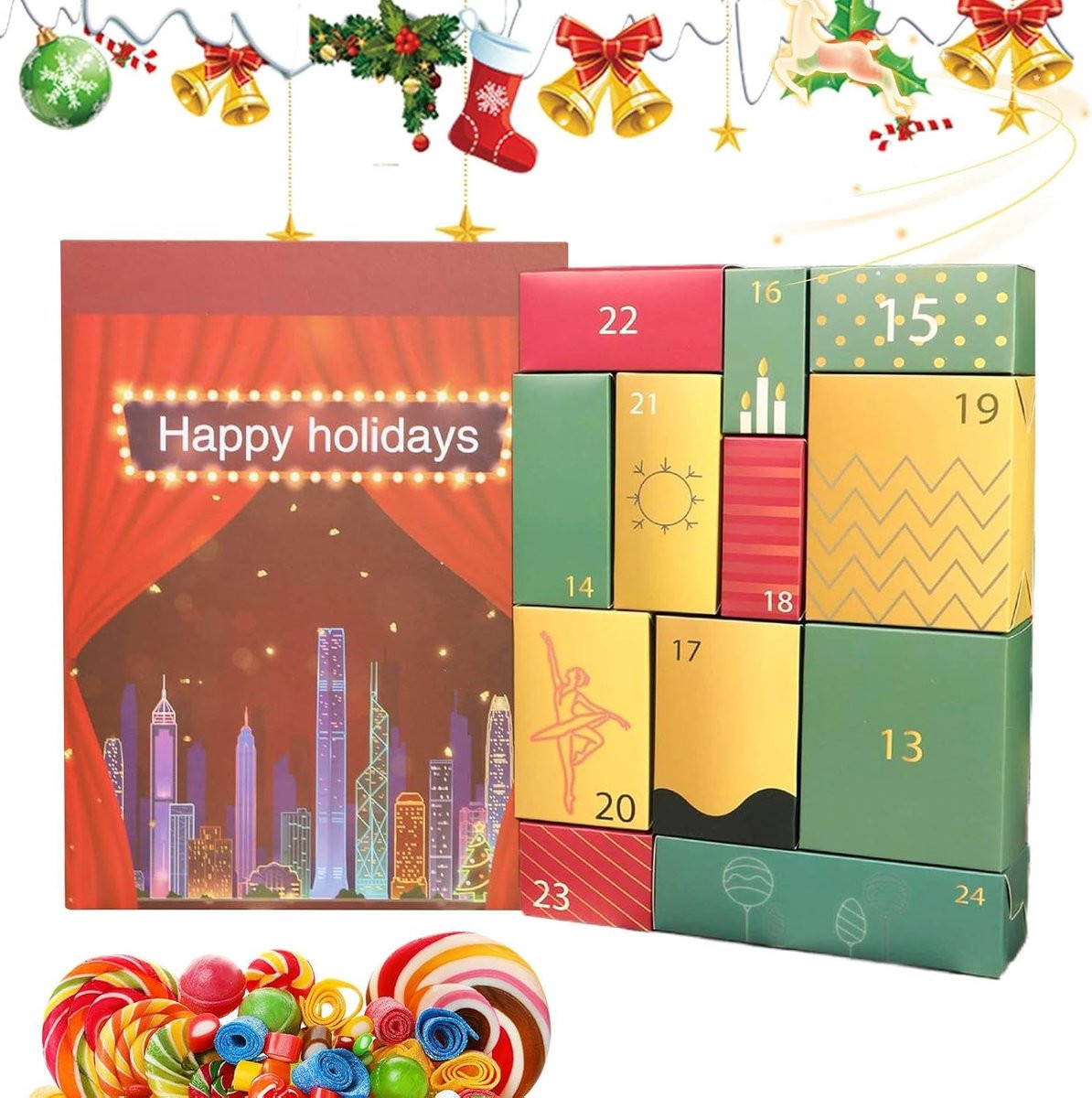 Kerst Countdown Kalender Advent Dozen met Victoriaans Ontwerp - B/D/H: 30 x 23 x 7 cm