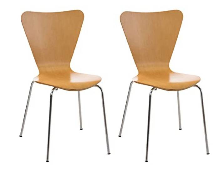 CLP 2X Konferenzstuhl Calisto Mit Holzsitz Und Stabilem Metallgestell I 2X Platzsparender Stapelstuhl, Farbe:Natur