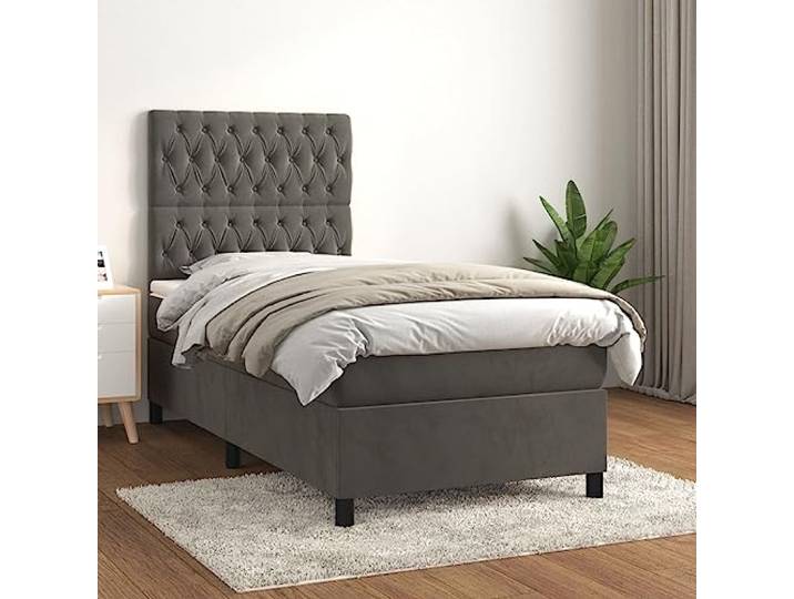 RJPLMFV Lattenrost, Matratze, 90 x 200 cm, Dunkelgrau, Samt Verstellbarer Kopf, Taschenfedern, mittlere Unterstützung, weicher Matratzenschoner