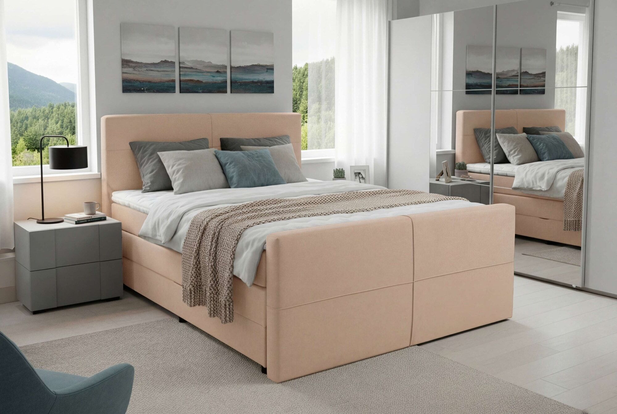Boxspringbett HOME AFFAIRE "Lucas, Doppelbett, Polsterbett, Federkernbett, Komforbett, 160,180 cm", beige, B:166cm L:226cm, 100% PES, Komplettbetten, Boxspringbett, inkl. Topper, zwei Bettkästen, Taschen-Federkernmatratze, Härtegrad 3