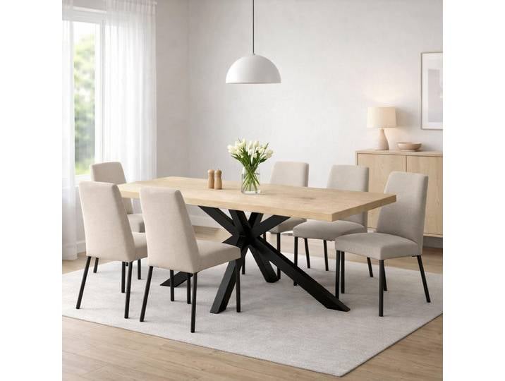 Esszimmertisch 180x90cm Wildeiche White Washed mit Spider-Gestell - gerade Kante