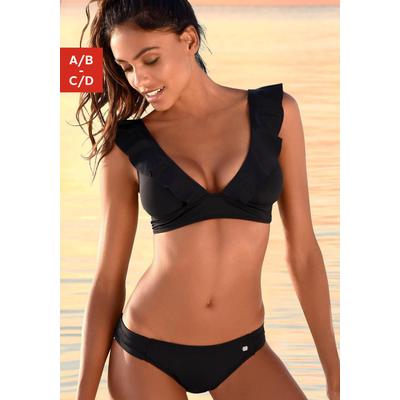 Triangel-Bikini JETTE, Damen, Gr. 40, Cup A/B, schwarz, Polyamid, unifarben, Bikini-Sets Triangel-Bikini, mit Volant