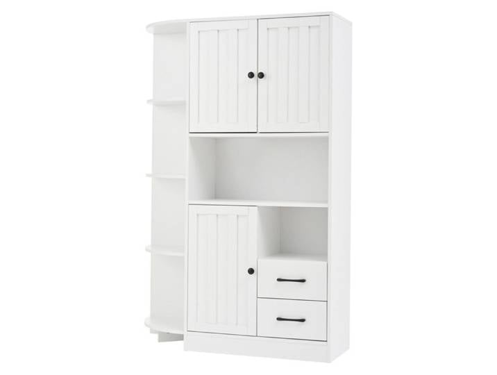 Vitrine d'angle de salon – 3 portes 2 tiroirs 6 niches 104 x 35 x 155 cm – Blanc