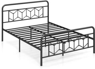 Costway Platform Bed with High Headboard and Snap Lock Metal Slats-Queen Size