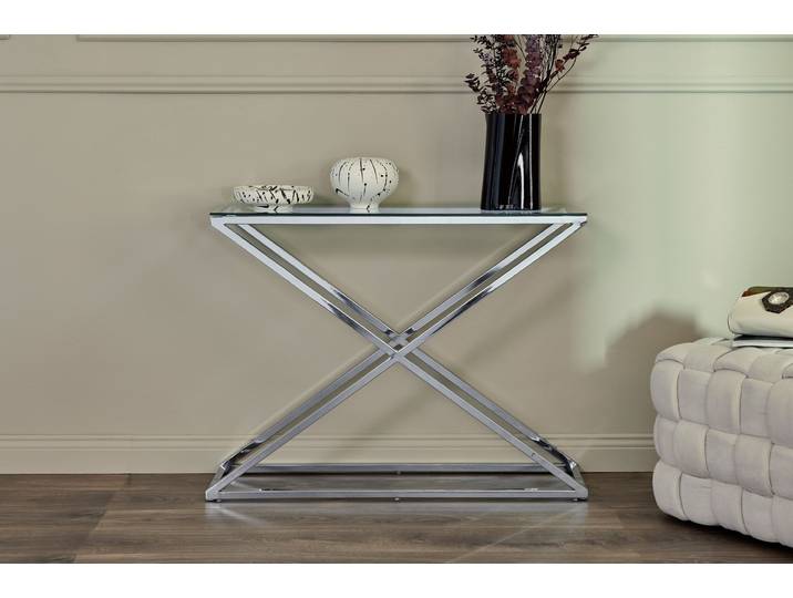 Konsolentisch JAHNKE XTRA CONSOLE , silber (klarglas, chrom, chromfarben, klarglas), B:100cm H:76cm T:30cm, Tische, Konsolentisch, Konsole/Beistelltisch in Gold-Look, aus Sicherheitsglas gefertigt