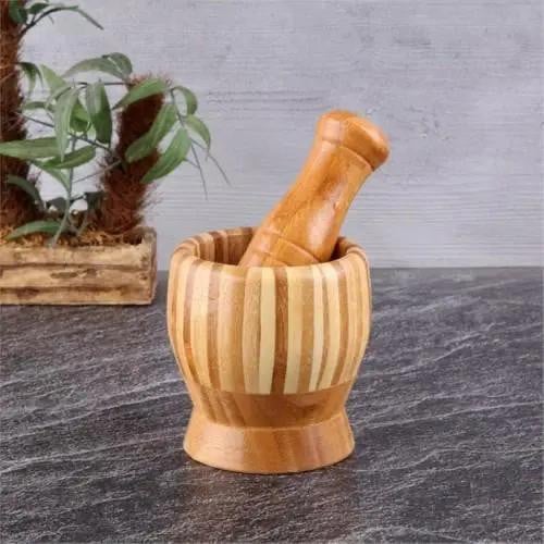 Bavary Knoflookstamper van bamboe en hout