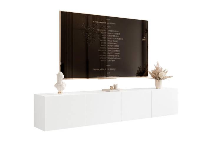 Idohome Tv-Lowboard weiß matt, hängend mit LED-Beleuchtung, Weiß, Rechteckig, 200x36x40 cm, Wohnzimmer, TV Möbel, Lowboards, Lowboards stehend