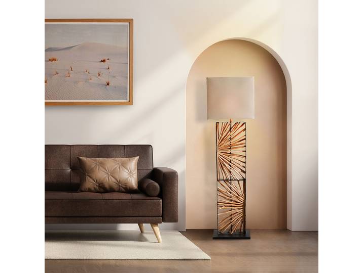 Lampadaire Behanwai 40 x 165 x 20cm Beige/Marron Lin E27