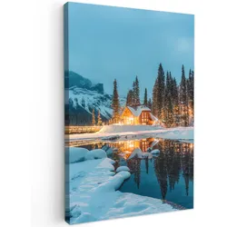 LEINWANDBILD Winterlandschaft - Natur - Haus - Berge - Schnee Wanddeko 40x60 cm