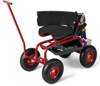 Garden Cart Rolling Workseat with Wheels and 2 Steering Handles