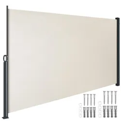 TecTake GmbH tectake Seitenmarkise ausziehbar mit Aufrollmechanismus Windschutz Blickschutz Beige 300x180cm UV-Schutz