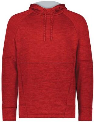 Holloway 223580 All-Pro Performance Fleece Hoodie in Scarlet Heather/Silver size Large   Polyester