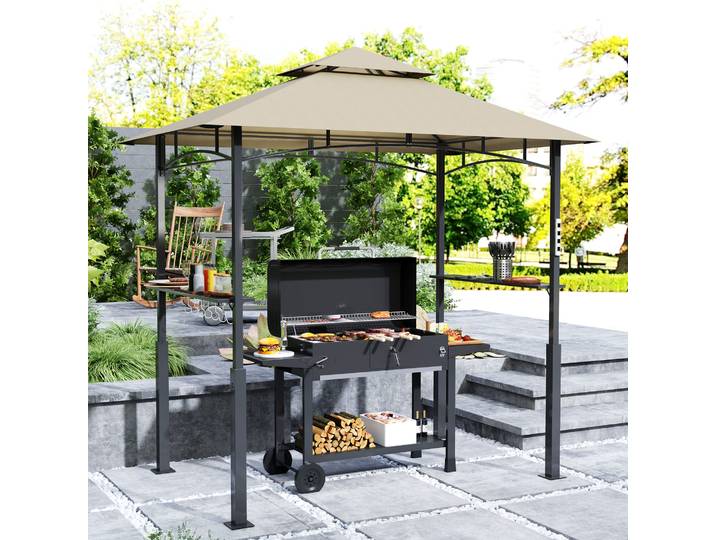 Outsunny Tonnelle Barbecue LED 240x150x250cm Kaki Jardin