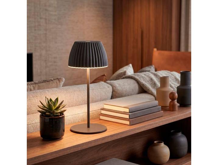 Briloner CHAMP Mini lampe de table LED sans fil IP44\,dimmable\, tactile\, batterie\, German Design Award Winner 2025\, anthracite\, Ø8\,5 x 20 cm