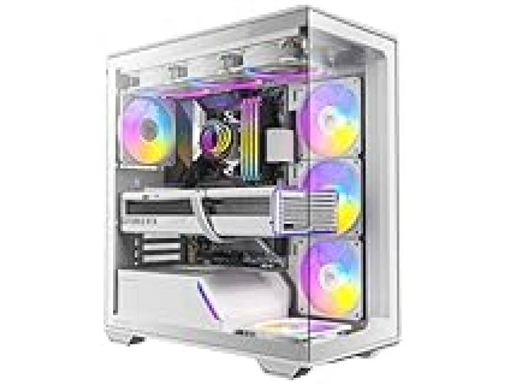 Antec C3 ARGB blanc, 3 ventilateurs ARGB PWM de 120 mm et 1 x 120 mm inclus, jusqu'à 8 ventilateurs simultanément, type C, panneaux avant et latéraux en verre trempé sans couture, support de radiateur