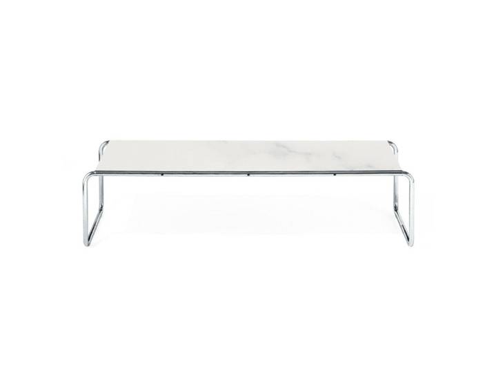 KNOLL table basse rectangulaire LACCIO (Statuarietto - Marbre et acier chromé)