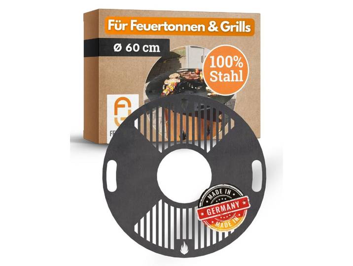 Feuerfest 123 GmbH Grillplatte Feuerplatte Grillplatte mit integriertem Rost Ø 60 cm Design 2